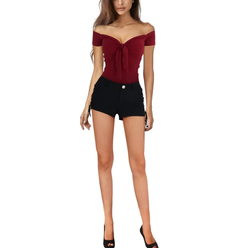 Wholesale Plus Size Off-Shoulder Sexy Women's Top and Solid Color Short Shirts