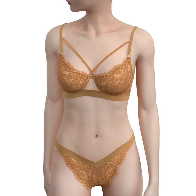 See Through Under Wire Nude Lace Designer Bra Panty Set (75B, Black) :  : Fashion