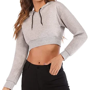 Custom High-Quality Cotton Soft Elastic Solid Colors Autumn Women Casual Gym Crop Top Hoodies