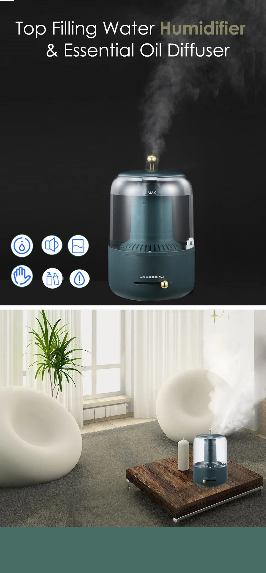 Humidifiers For Bedroom 3l Top Fill Oil Diffuser Quiet With Adjustable