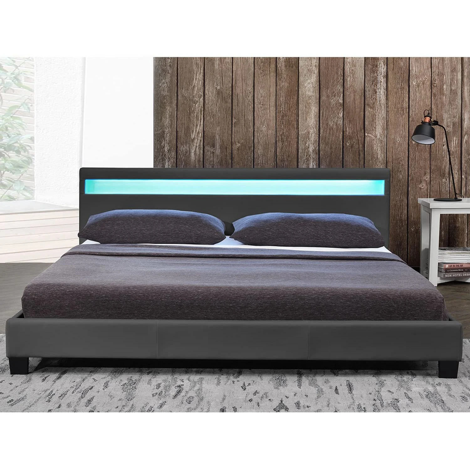 Customized Modern Design LED Light 5 Color King Bed Frame Infrared Red Full Size White Pu Leather Soft Led Bed