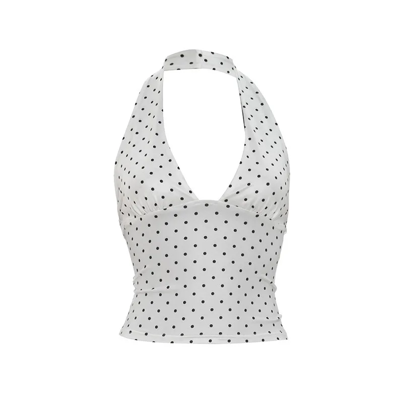 Two Piece Pants Set Polka Dot Printed Collarless Halter tank Top thumbnail