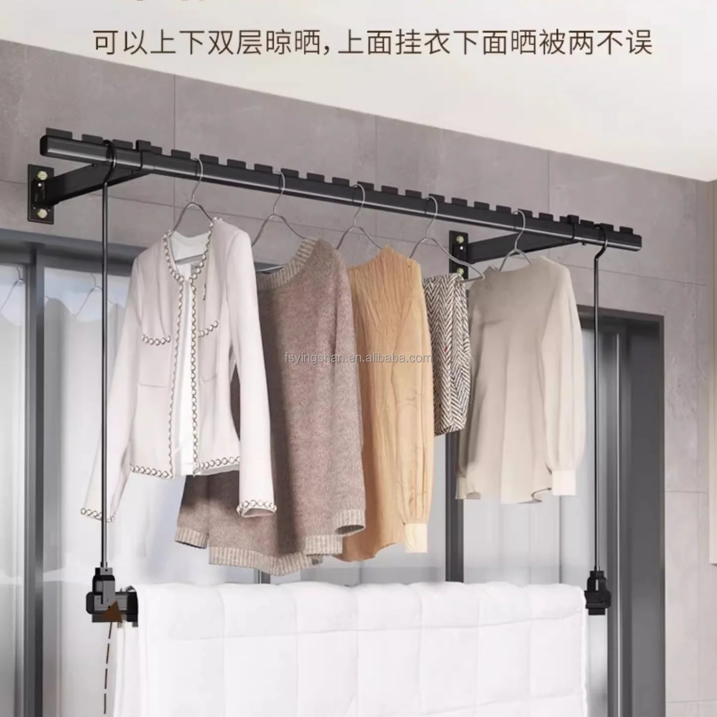 Clothes Drying Rack Retractable Closet Hanging Rod Space-saving