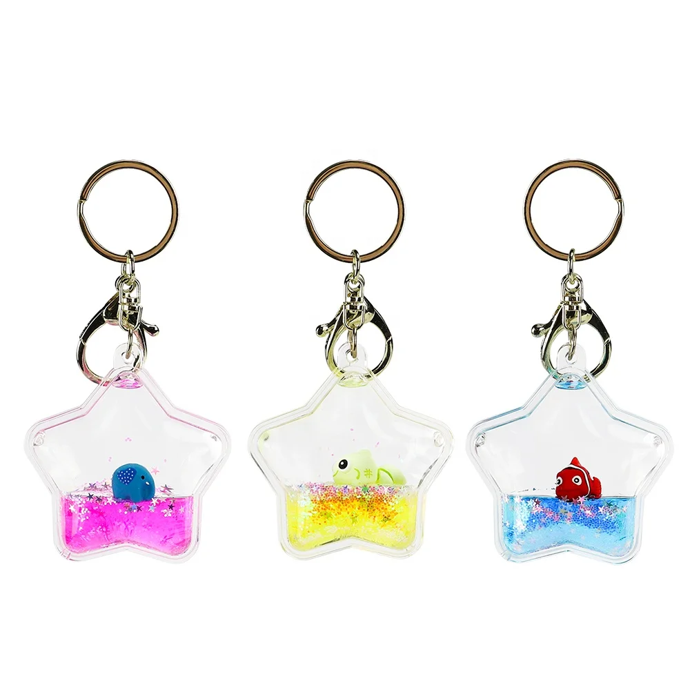 Acrylic Liquid Star Keychain with Custom Logo - Floating Glitter