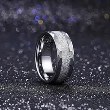 Fine Jewelry 8mm Silver Tungsten Ring for Mens Ring Hammered Multi-Faceted Wedding Band
