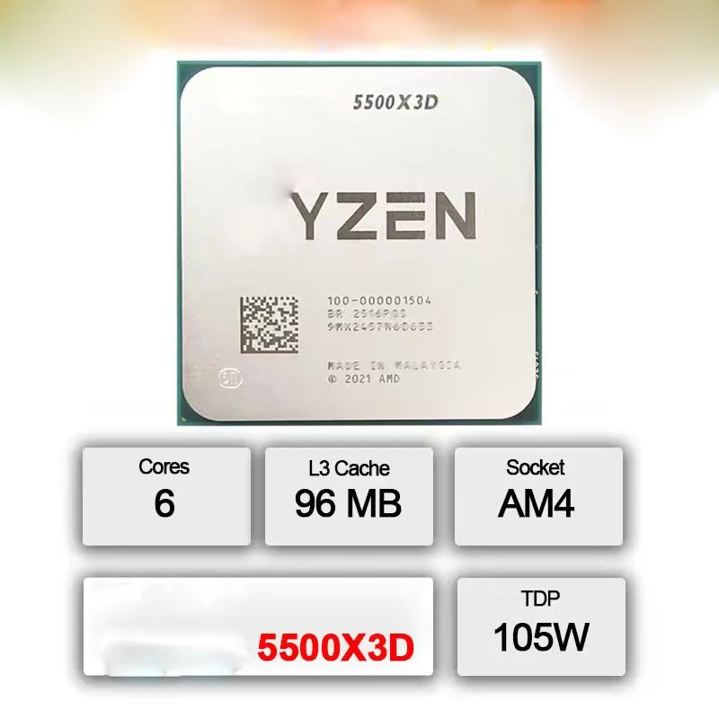 Used Ryzen 5 5500X3D 3.0 GHz 6-core 12 Thread CPU Processor 7NM L3