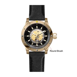 Bronze Case Miyota Mechanical Movement Diving Watch with Sapphire Crystal Glass Super Luminous Dial Waterproof Leather Strap