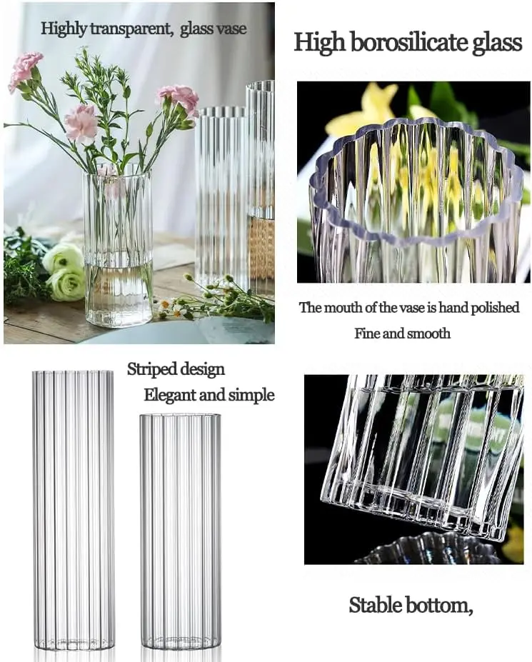 Modern Style Recyclable Striped High Borosilicate Glass Vases For Home ...