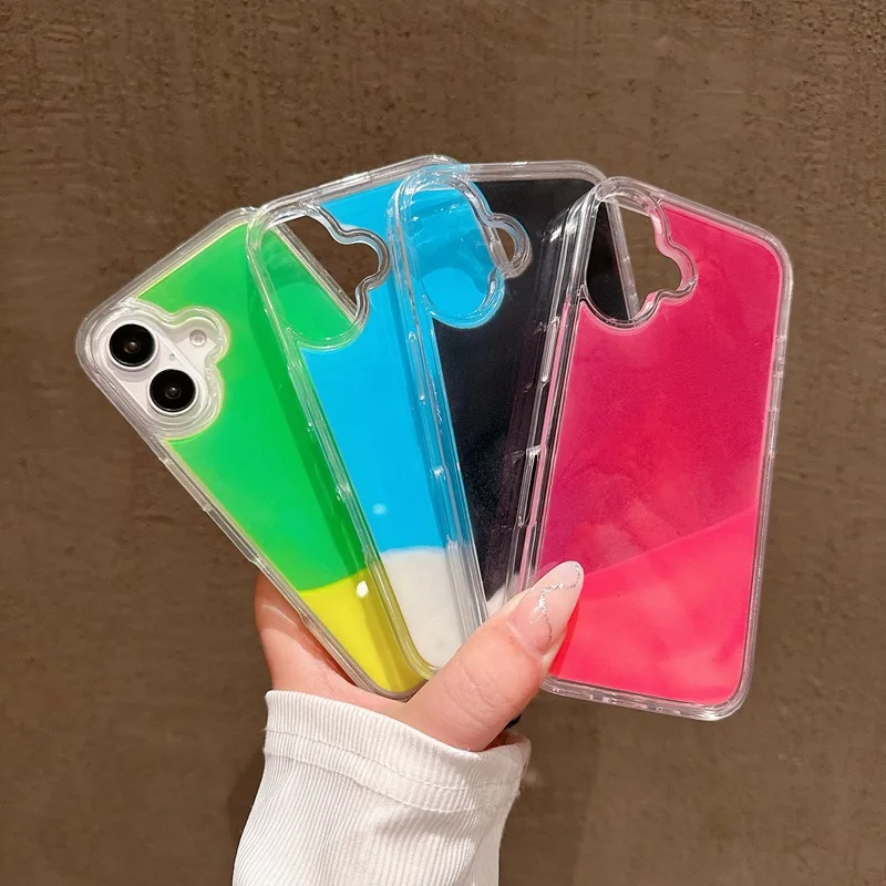 In Stock Liquid Neon Flowing for iPhone Case Glow in the Dark Luminous Quicksand Phone Case for iPhone 16 15 14 13 12 11 Pro Max