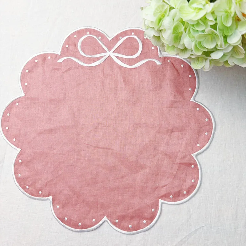 Organic Cotton Linen Embroidered Napkins with Scalloped Edges and Place Mats Eco Wave Design Sustainable Decor Napkin Placemat