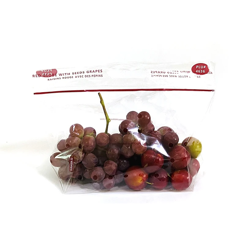 Accept Custom Plastic Fruit Grape Fresh-keeping Packaging Bag Plastic pp Pe Fresh Grapes Ziplock Packaging Bag with air Holes