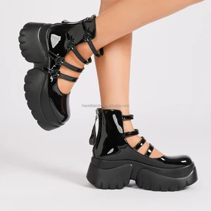 3726-1 Custom Women's Loafers Black Fashionable Round Toe Thick Soled Casual Shoes Cushioning Slip-On for Spring Summer Winter