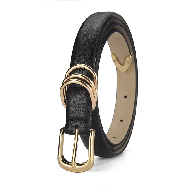 Wholesale  Skinny Belt for Dress Jeans Thin Leather Waist Belt with Gold Buckle For Women