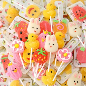 Popular Fruity Flavor Gummy Lollipops Bulk Coated Decorated Snack Packaged