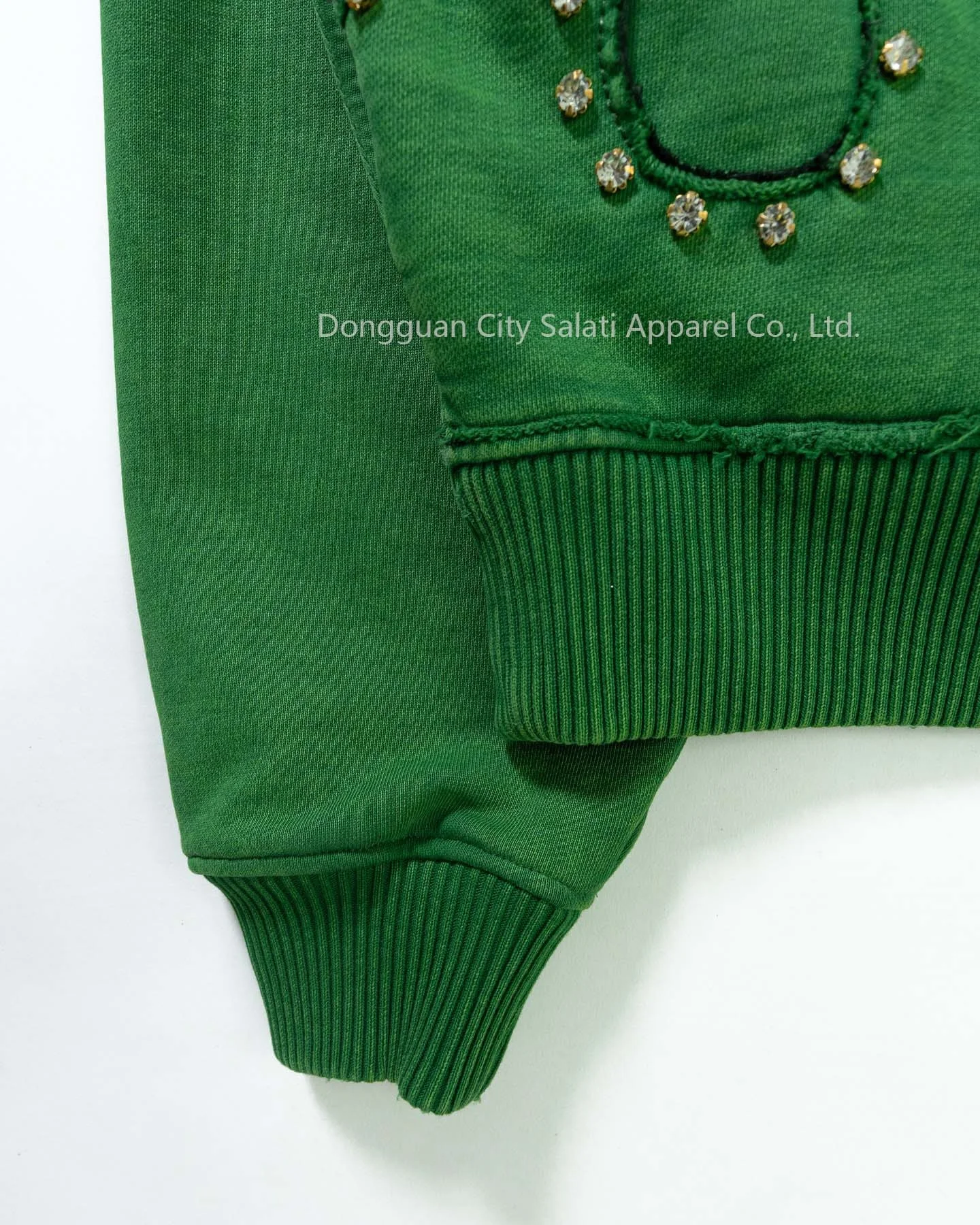 Salati Sweatshirts Supplier Essentials Custom Winter 400GSM Drop Shoulder Diamond Embroidery Print Zipper Rhinestone Hoodies Men gallery 3