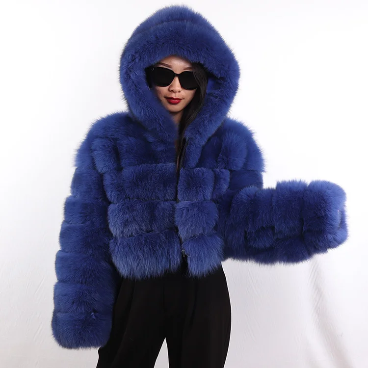 Women Fur Coat Winter 2022 Real Mink Fur Jacket Hooded Luxury