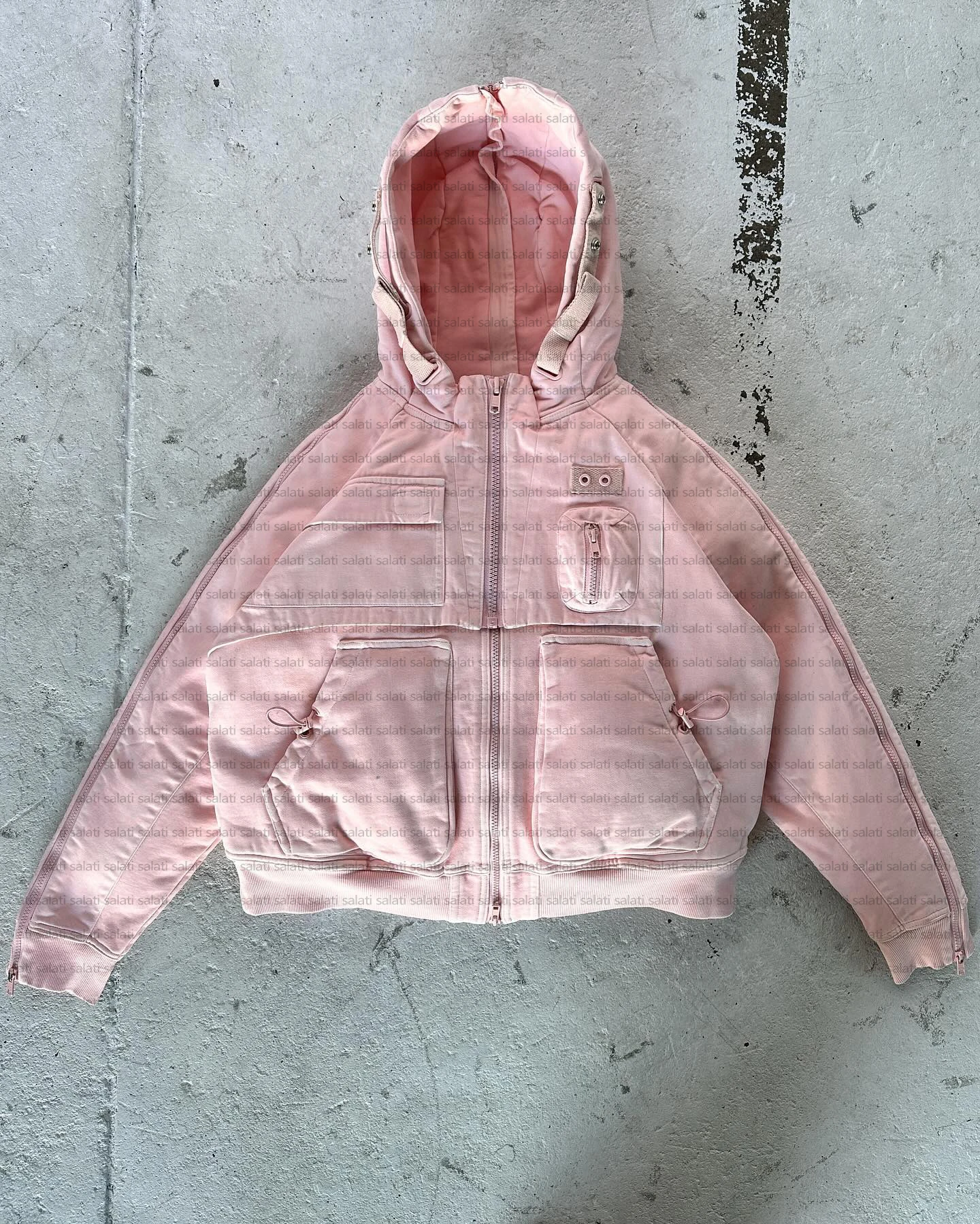 Pilot Hoody Jacket Custom Heavy Terry Cotton Oversized Faded Plain Double Zip up Vintage Cropped Acid Wash Streetwear Hoodie Men gallery 9