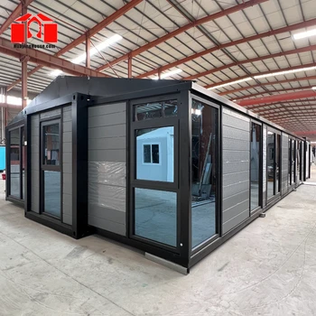 40FT Expandable Container House Black Frame Ancient Wall Gray Color Four Bedrooms