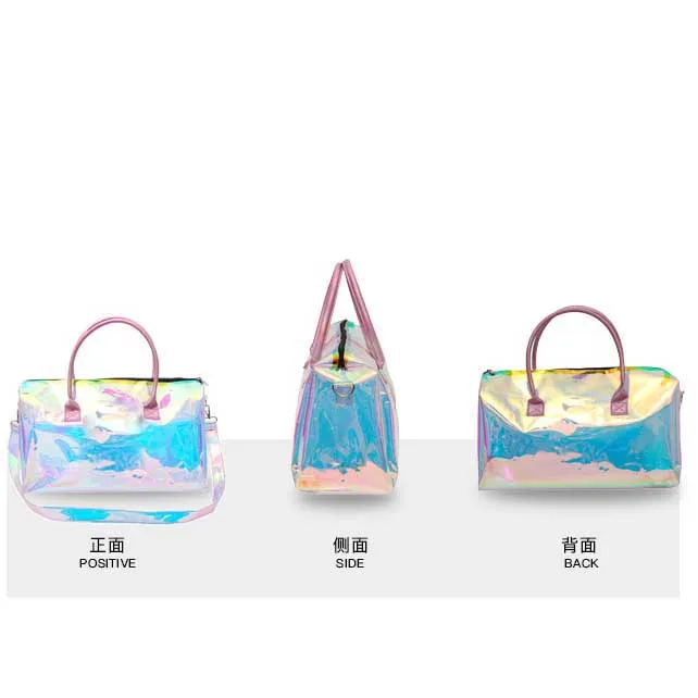 Holographic Purse Duffel Bag Holographic Purses for Women Rainbow Travel Beach Bag Gym Shoulder Handbag Cross Body Purses Clear
