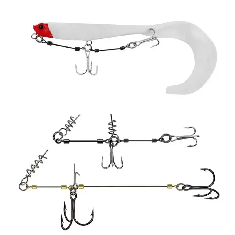 Ensemble D'hameçons De Pêche Double Inversé, Hameçons De Pêche Anti- Enchevêtrement, Bas De Ligne De Leurre à Manches Dorées, Crochet Fendu Résistant Aux Accrocs Pour Un Lancer Fluide, Une Utilisation