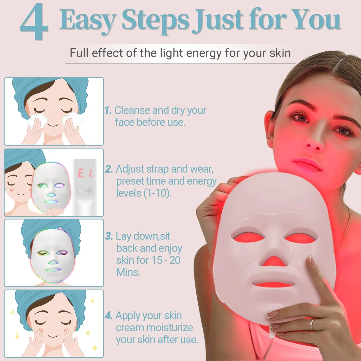 Led Face Mask Light Therapy7 Color Photon Blue & Red Light Maintenance
