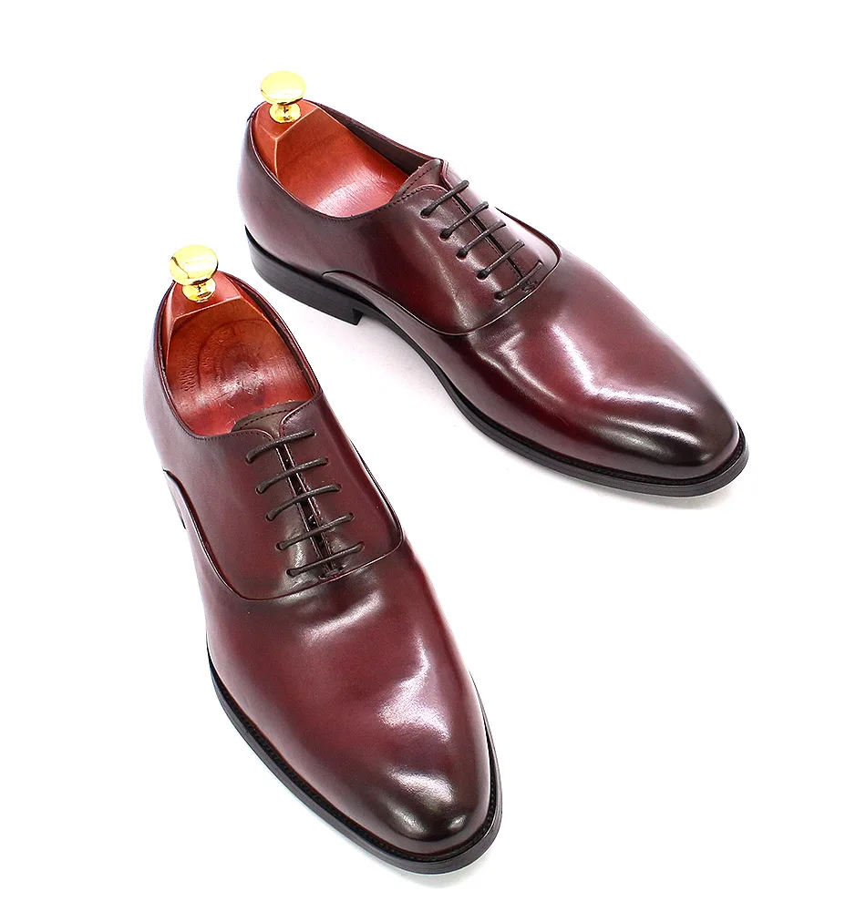 Classic Lace Up Oxford Shoes British Style Men Black Wine Leather ...
