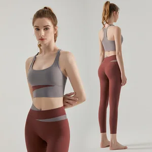 Fitness Yoga Bra Set; Running Quick-dry High-waist Anti-shock Color-blocking Waist-cinching Yoga Suit
