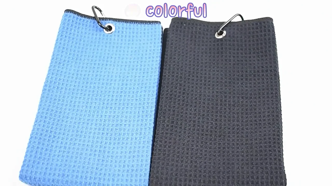 High Quality Golf Towel Custom Logo Microfiber Waffle Printed With Hang