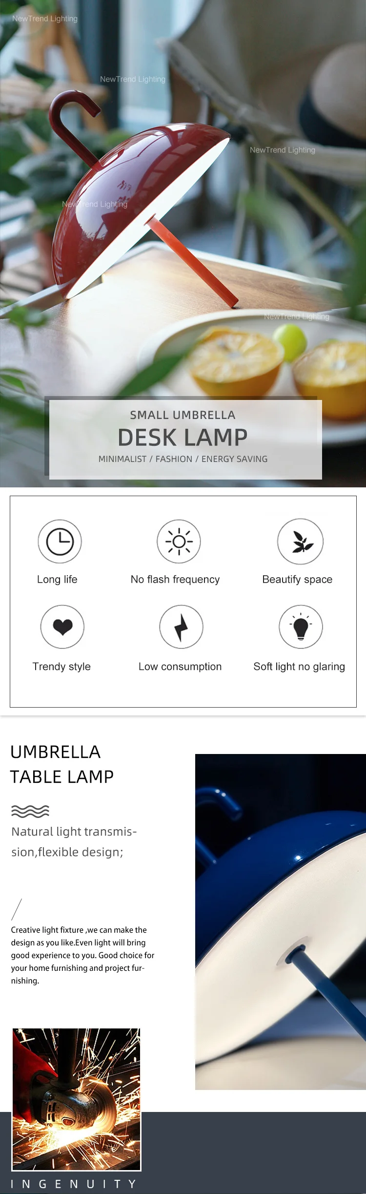 p3049ta modern style indoor decoration umbrella table light dinning bedroom bedside rechargeable led desk lamp-0