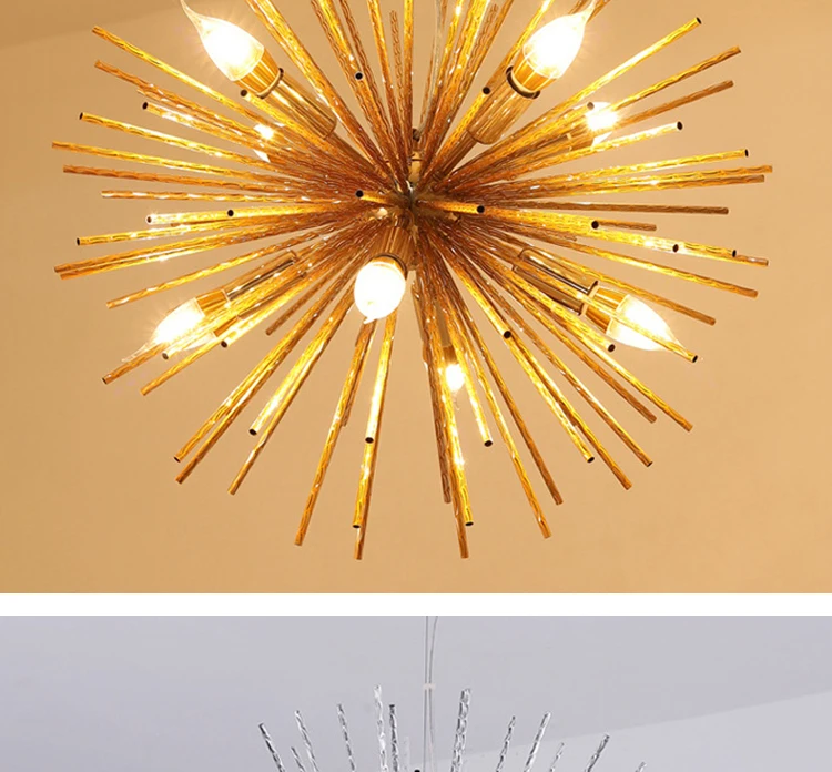 Aluminum  firework pendant light modern chandeliers with 8 lights, gold and chrome sputnik lighting fixture