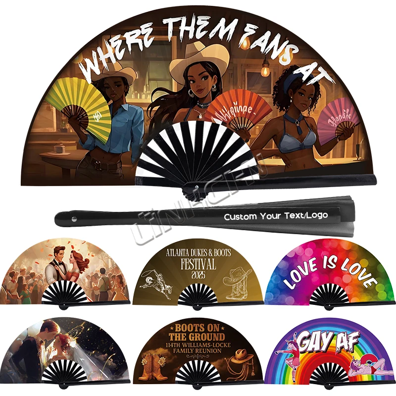Custom 33cm Raving Pride Colourful Bamboo Clack Fans Large Hand Held Fans with Unique Design