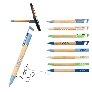 Selling Eco-Friendly Retractable Bamboo Pen with Customized Printing Logo Ballpoint Pens Branding for Mobile Phone Holder