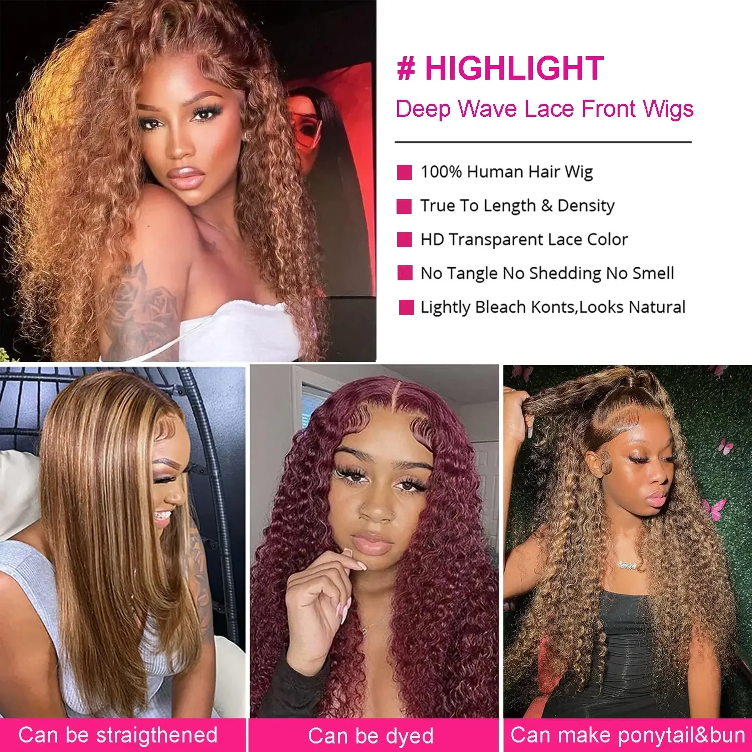 Lace Front Deep Wave Ombre Glueless Wigs_voghion.com