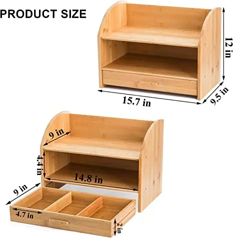 Органайзер из бамбукового дерева для стола с выдвижными ящиками