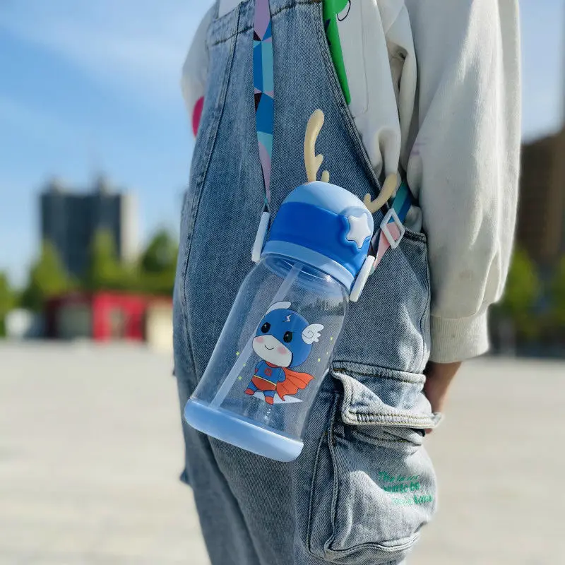 550ML Children Water Bottle for School Outdoor Travel Cute Cartoon Animal  Baby Water Bottles with Shoulder Strap for Boy Girl