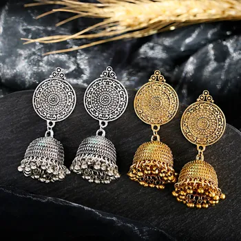 Boucles d'oreilles Jhumka pour femme, style indien afghan, plaqué