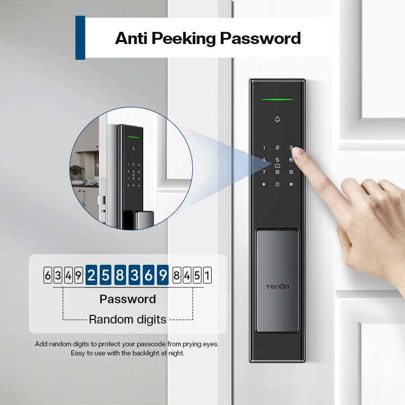 Tenon A5 Smart Keyless Automatic Electronic Push Pull Door Lock Security Tuya App RFID Controlled Digital Password WiFi