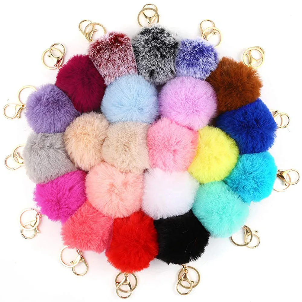 2023 8cm Pom Poms Rabbit Faux Fur Pompom Fluffy Balls Fluffy Pompoms Keyirings For Women Girl 9724