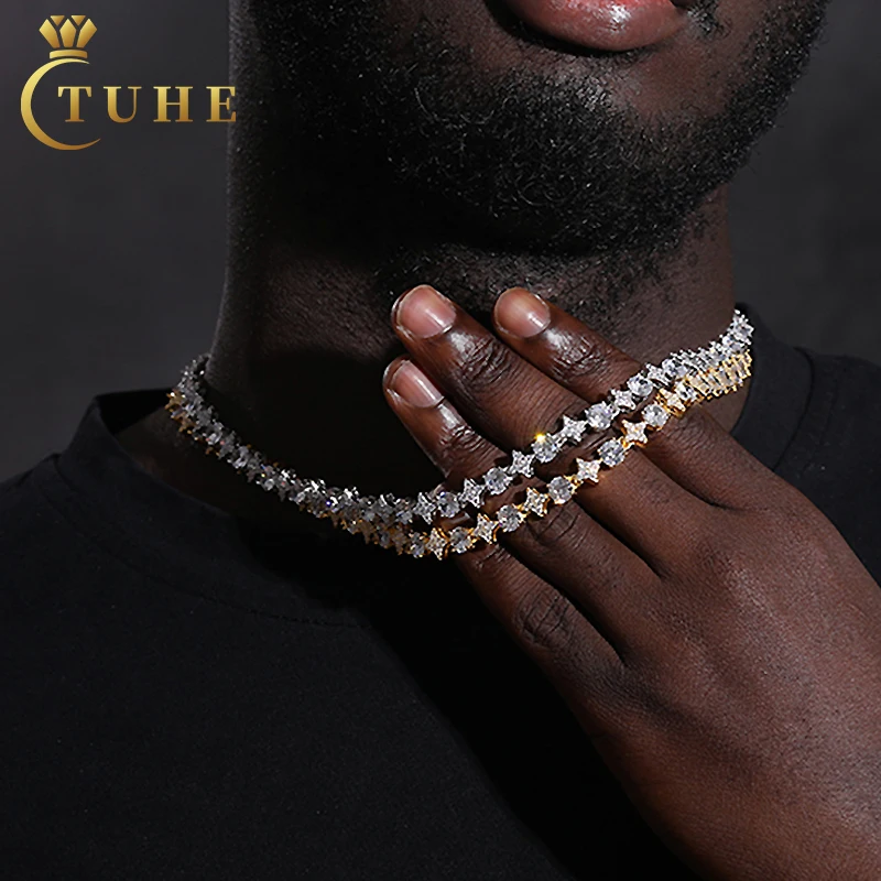 Star Tennis Chain Necklace 925 Sterling Silver Moissanite