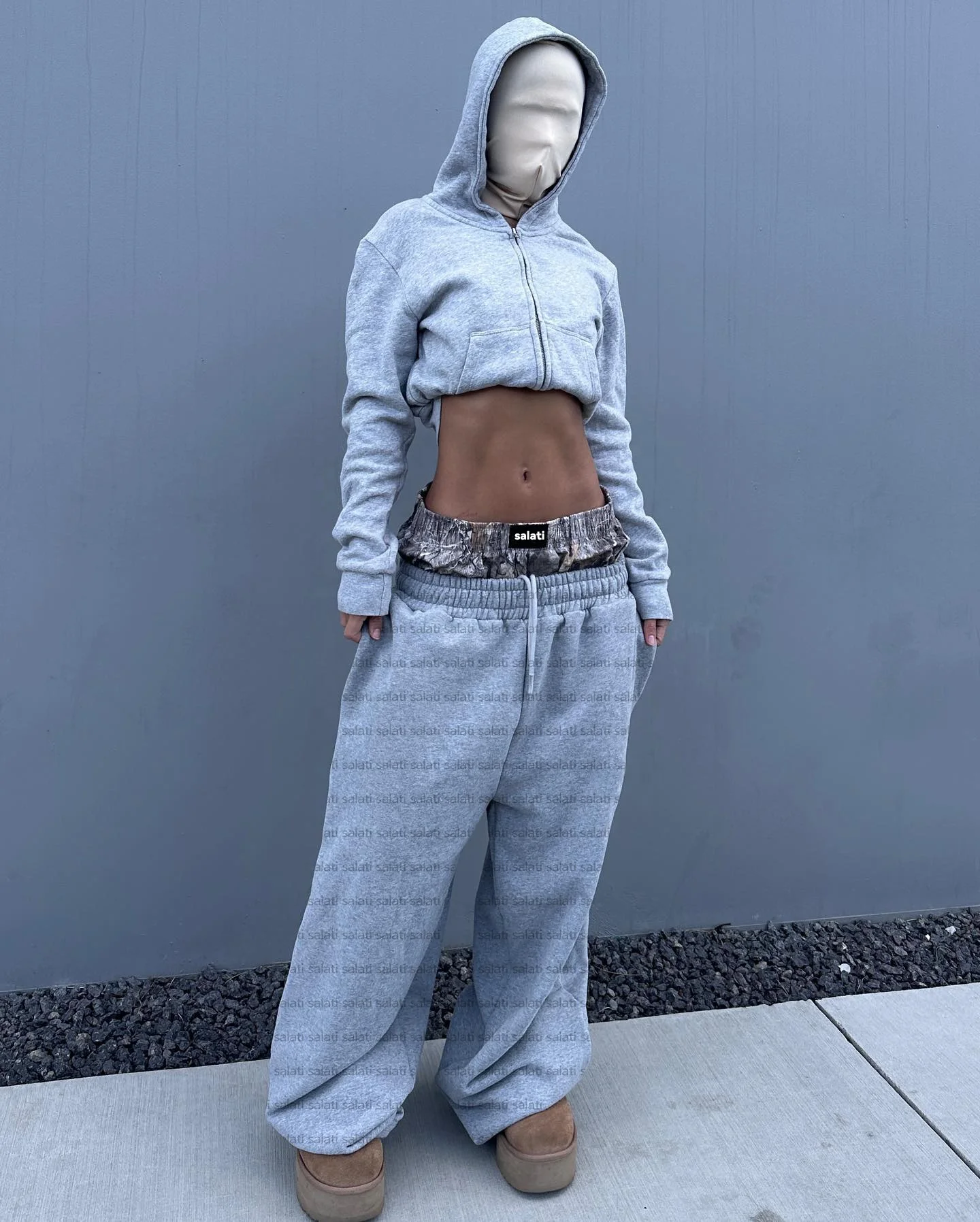 Custom Sportswear Flared Unisex Tracksuit Blank Oversized Sweatsuit Real Tree Double Waist Flared Sweatpants and Hoodie Set Men gallery 2
