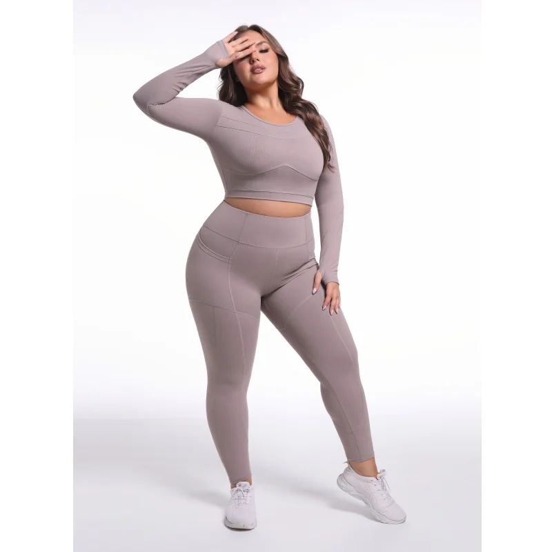 product odm plus size quick dry running jackets long sleeve yoga sets outdoor fitness gym training lady fitness yoga pants with pocket-58