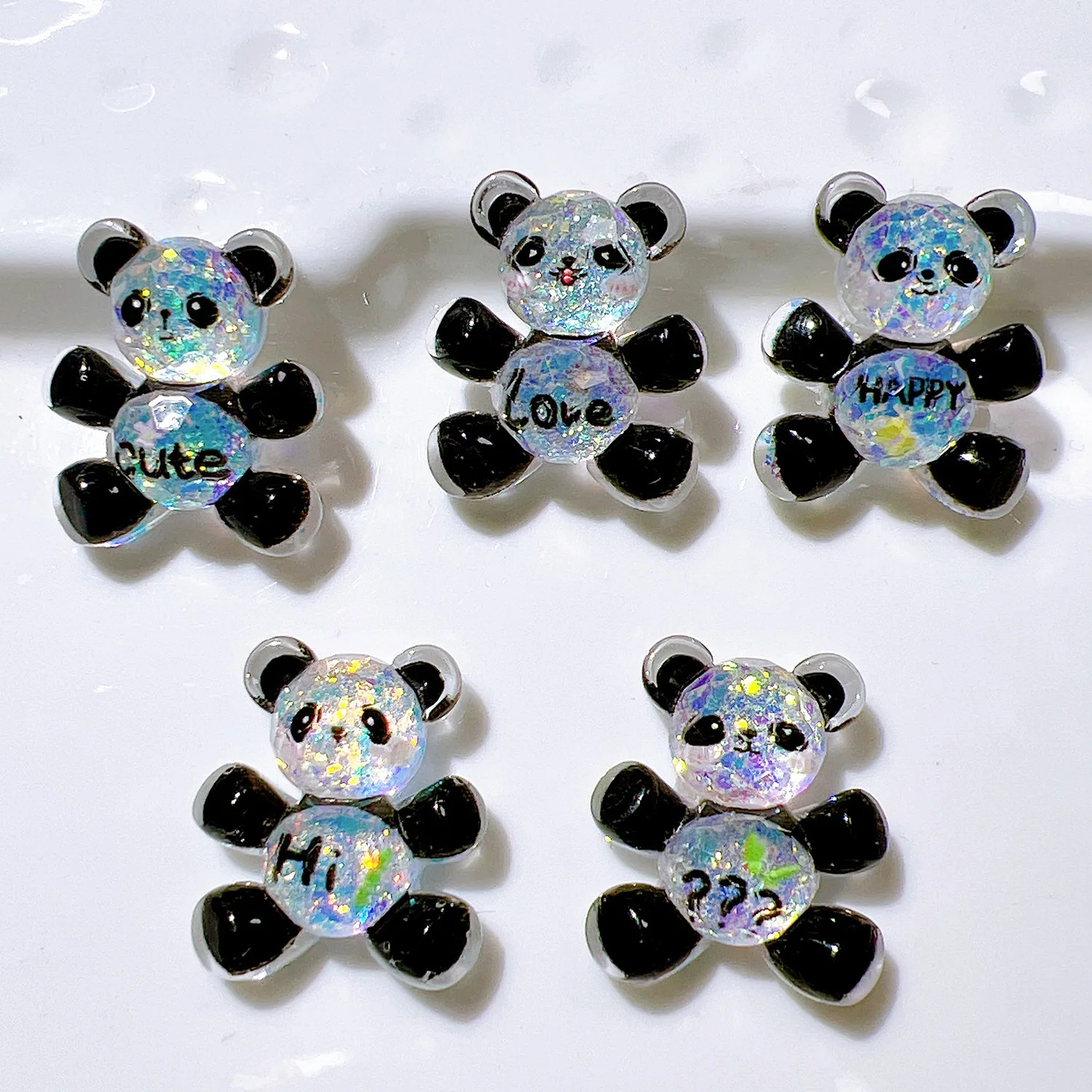 Fine Glitter Colorful Sliced Panda Cartoon Character Flatback Charms ...