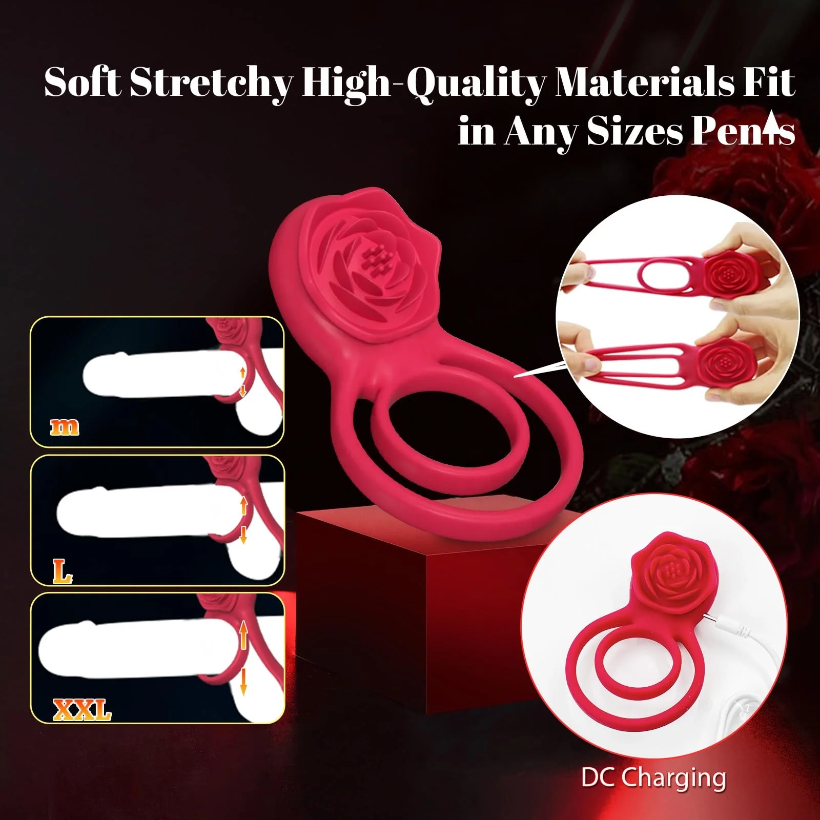 Netphi 7-Vibration Men's Vibrator Cock Ring with Rose Clitoral Stimulator Adult Sex Toys for Couples Dildo Vibrator for Men Netphi 7-Vibration Men's Vibrator Cock Ring with Rose Clitoral Stimulator Adult Sex Toys for Couples Dildo Vibrator for Men
