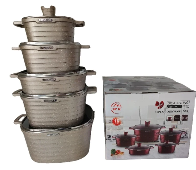 Factory Direct 10pcs Detachable Handle Cookware Set New Arrival Popular Cooking Pot Deep Fry Pan