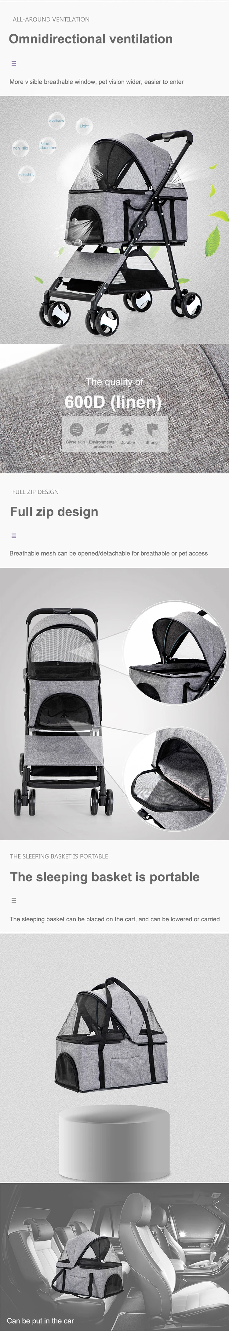 High Quality Folding Four wheeled Travel Carrier Carriage Pet Stroller For Dogs And Cat