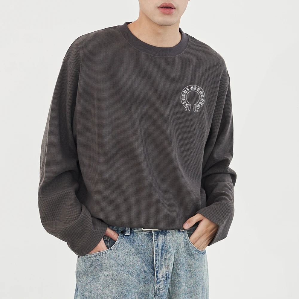 Custom Waffle Knit Long Sleeve Men Thermal T Shirts Cotton Blend Soft Blank  Solid Men Regular Fit T-Shirt