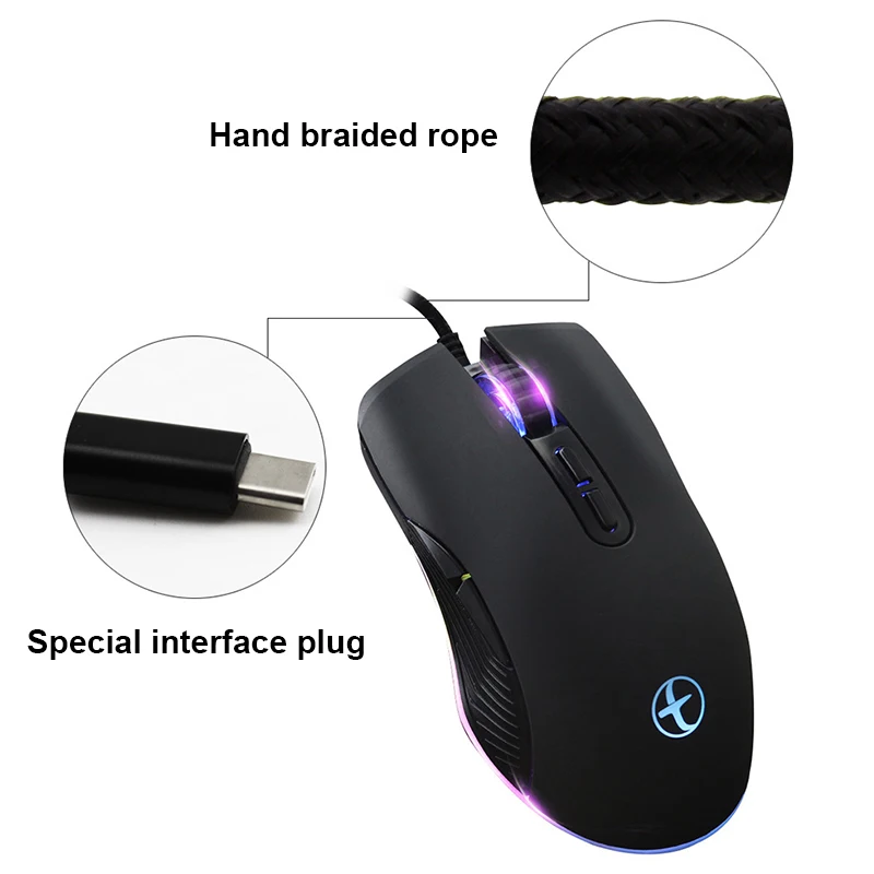 4 Rgb Backlit Modes Wired Mouse 3200Dpi Gaming Mouse 7D Ergonomic Usb C Optical Mouse