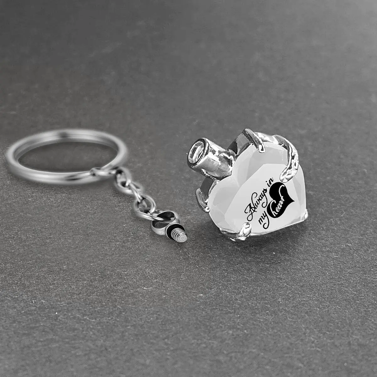 Heart shape Crystal Pendant  KeyChain Cremation Urn Memorial for Human Pets Ashes KeyRing Men Women Jewelry - Always in my heart