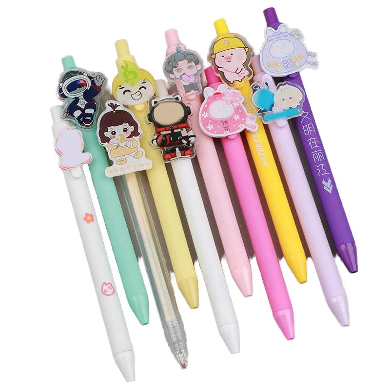Soft PVC Cartoon Characters Custom 0.5mm Gel 1.0mm Ball Point Pen With Logo for Kid Writing Acrylic Clip Orange Pens