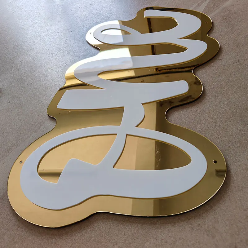Custom Acrylic 3D Triple Layered Gold Mirror Name Plaque White and Pink Letters